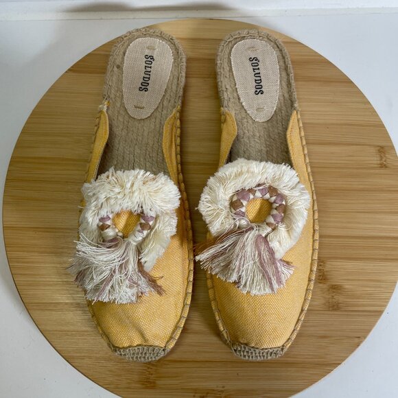Soludos Women 10 Yellow Espadrille Kiki Slip On Mule Tassel Travel Cruise Summer - Picture 7 of 9